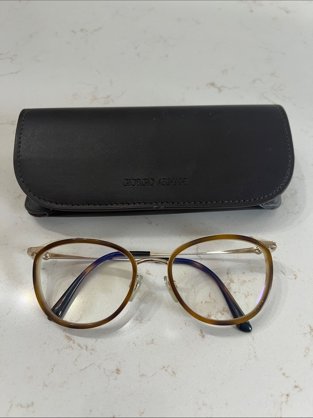 Giorgio Armani Gold and Brown Round Women's Eyeglasses with Case